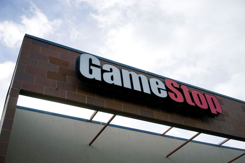 &copy; Reuters. The GameStop store sign is seen at its shop in Westminster