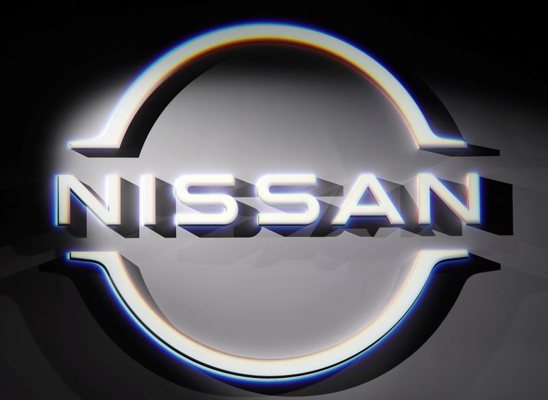 &copy; Reuters. FILE PHOTO: The brand logo of Nissan Motor Corp. is displayed during a press preview of the company&apos;s new Ariya all-battery SUV in Yokohama