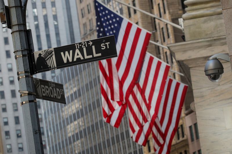 © Reuters. A Wall St. sign is seen outside the NYSE in New York