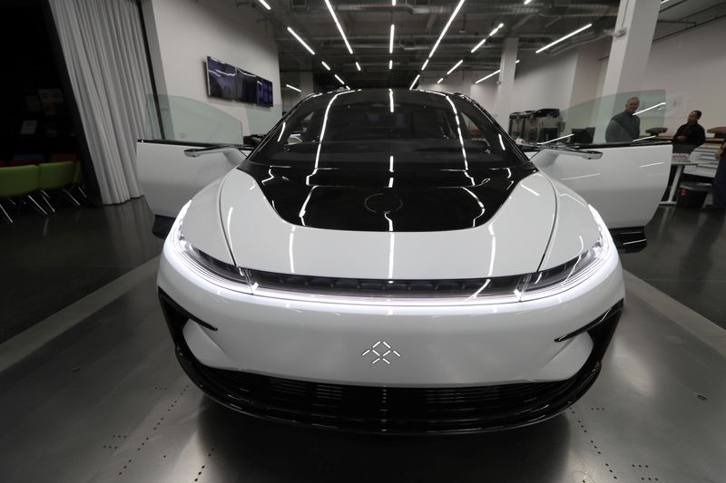 &copy; Reuters. Faraday Future&apos;s luxury electric car FF91 is seen at the company&apos;s headquarters in Gardena