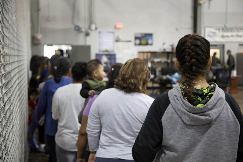 &copy; Reuters. FILE PHOTO: A view of inside CBP detention facility shows detainees inside fenced areas at Rio Grande Valley Centralized Processing Center in Texas