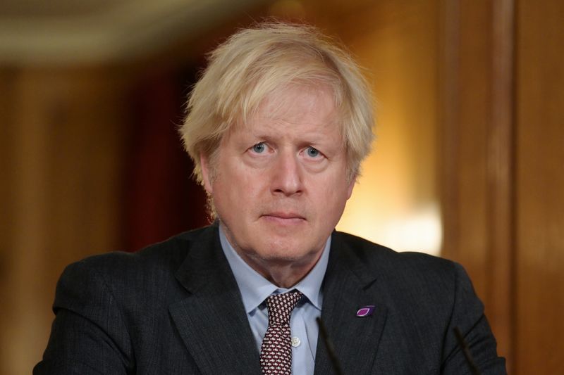 &copy; Reuters. FILE PHOTO: Britain&apos;s PM Johnson holds virtual coronavirus briefing in London