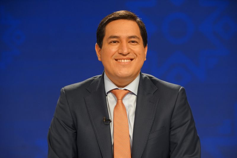 &copy; Reuters. Ecuadorean presidential candidate Andres Arauz participates in a televised debate, in Guayaquil