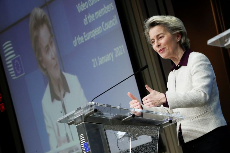 &copy; Reuters. Presidente da Comissão Europeia, Ursula von der Leyen em Bruxelas
