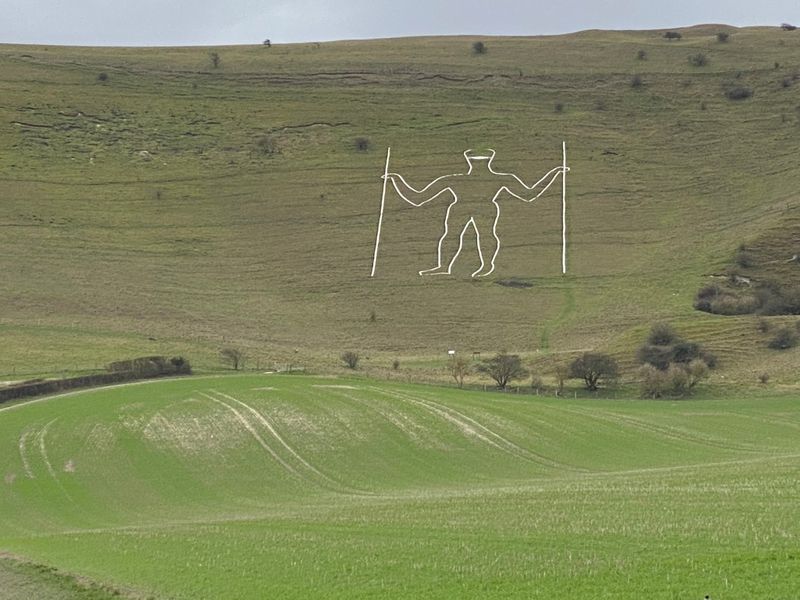&copy; Reuters. Long Man of Wilmington with &quot;mask&quot; added in South Downs