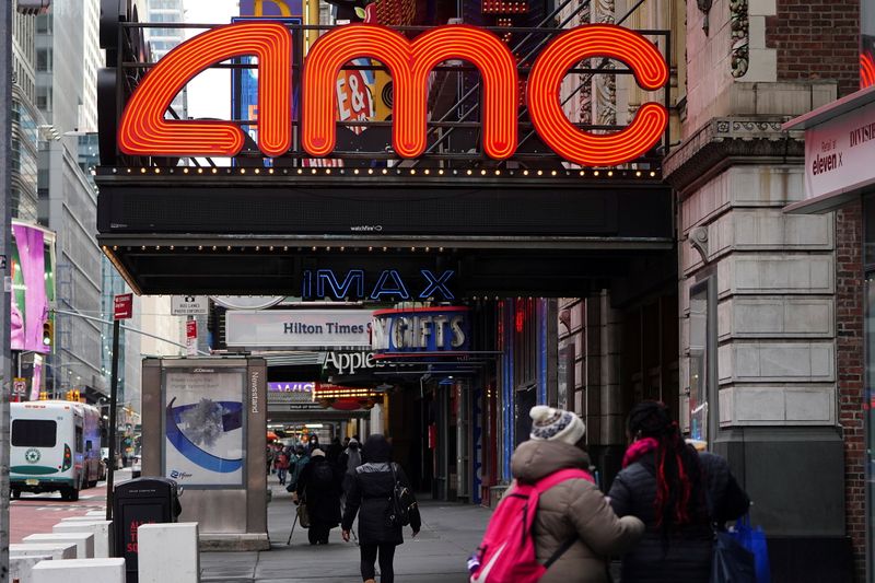 &copy; Reuters. An AMC theatre is pictured in New York