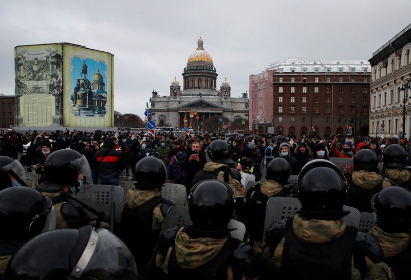 &copy; Reuters. ロシア各地で再び抗議デモ、5000人超拘束　ナワリヌイ氏釈放要求