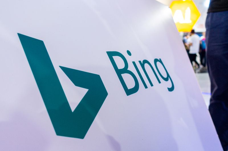 © Reuters. FILE PHOTO:  Sign of Microsoft Corp's Bing search engine is seen at the World Artificial Intelligence Conference (WAIC) in Shanghai