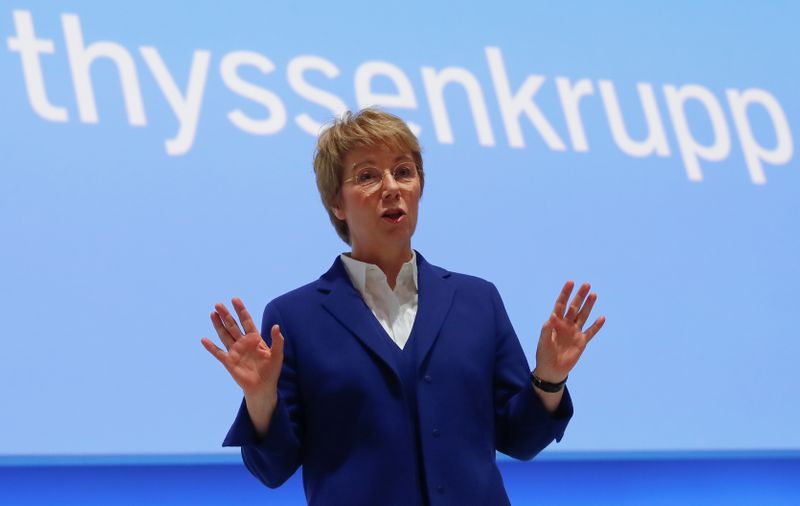 &copy; Reuters. FILE PHOTO: Martina Merz, CEO of German steelmaker Thyssenkrupp AG, attends the annual shareholders meeting in Bochum