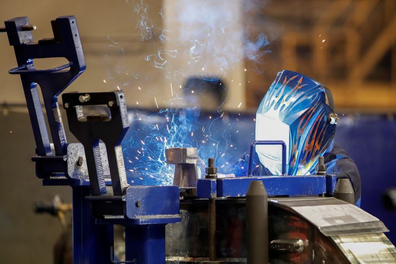 &copy; Reuters. A LB Steel LLC&apos;s employee manufactures a component for new Amtrak Acela trains in Harvey, Illinois.