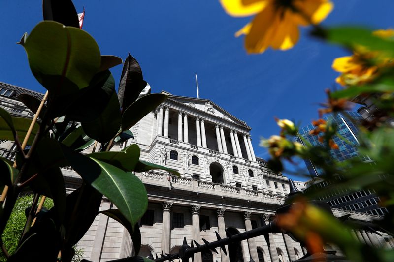 &copy; Reuters. Flowers in bloom are sen opposite the Bank of England, in London