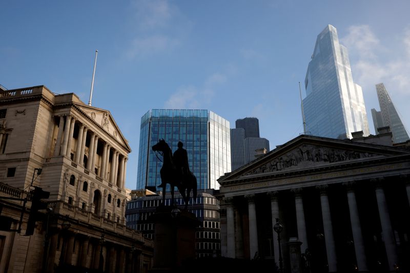 &copy; Reuters. FILE PHOTO: FILE PHOTO: AA view of The Bank of England and the City of London financial district in London, Britain