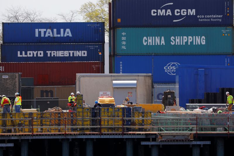 &copy; Reuters. Shipping containers are stacked at the Paul W. Conley Container Terminal in Boston