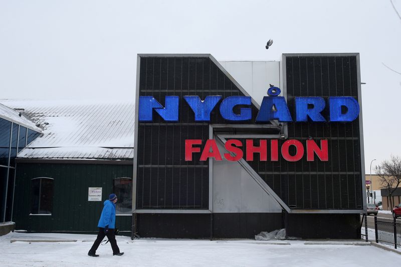 &copy; Reuters. FILE PHOTO: Signs with fashion executive and designer Peter Nygard&apos;s name, in Winnipeg