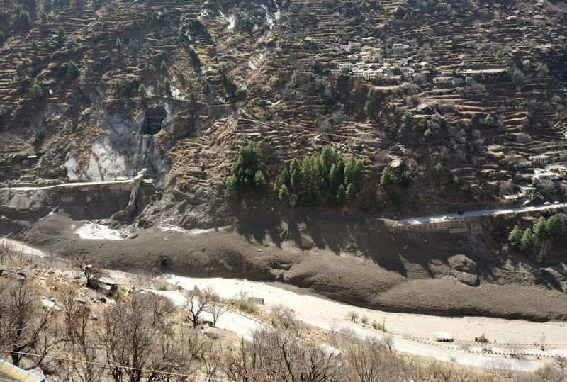 &copy; Reuters. A view of damaged dam after a Himalayan glacier broke and crashed into the dam at Raini Chak Lata