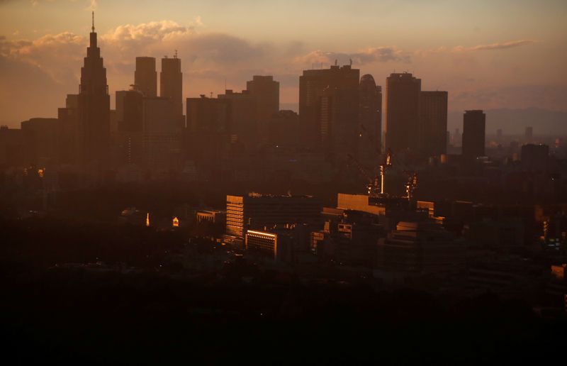 &copy; Reuters. High-rise buildings are seen at the Shinjuku business district during sunset in Tokyo