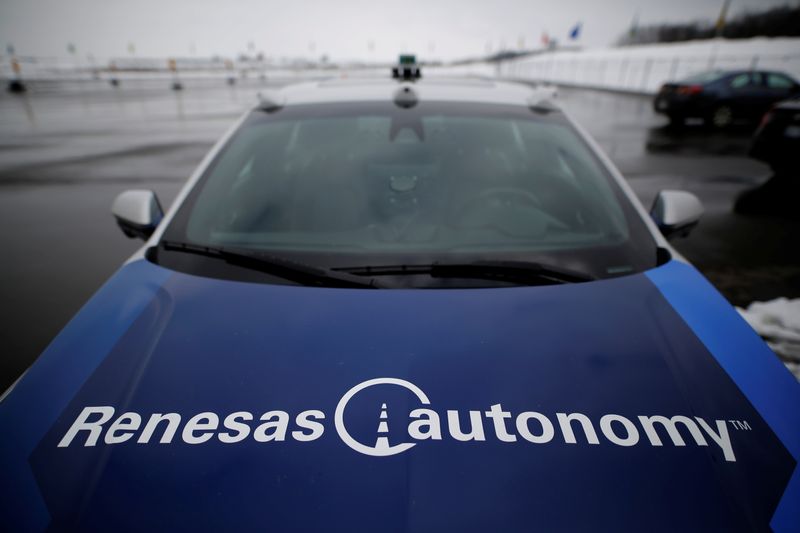 &copy; Reuters. Self-driving car is parked at the Renesas Electronics autonomous vehicle test track in Stratford