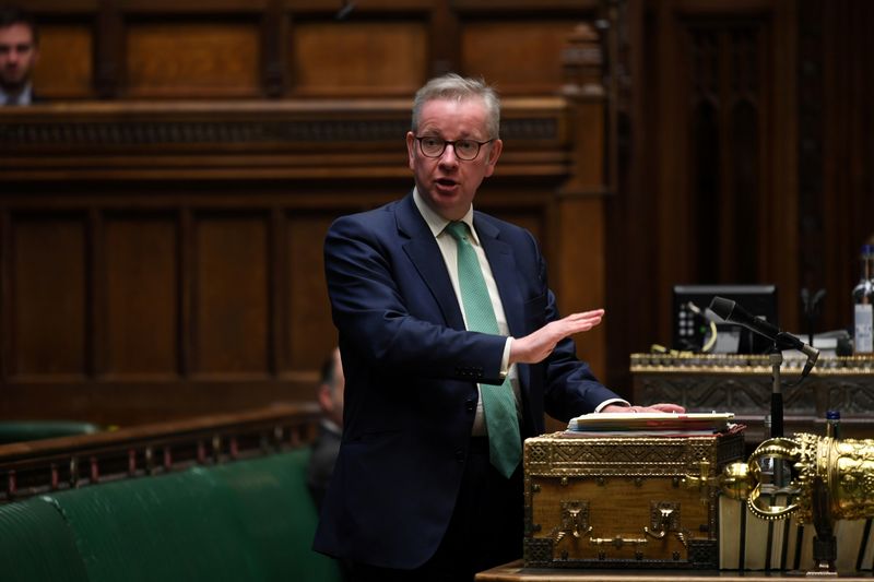 &copy; Reuters. FILE PHOTO: Britain&apos;s Chancellor of the Duchy of Lancaster Michael Gove speaks at the House of Commons in London