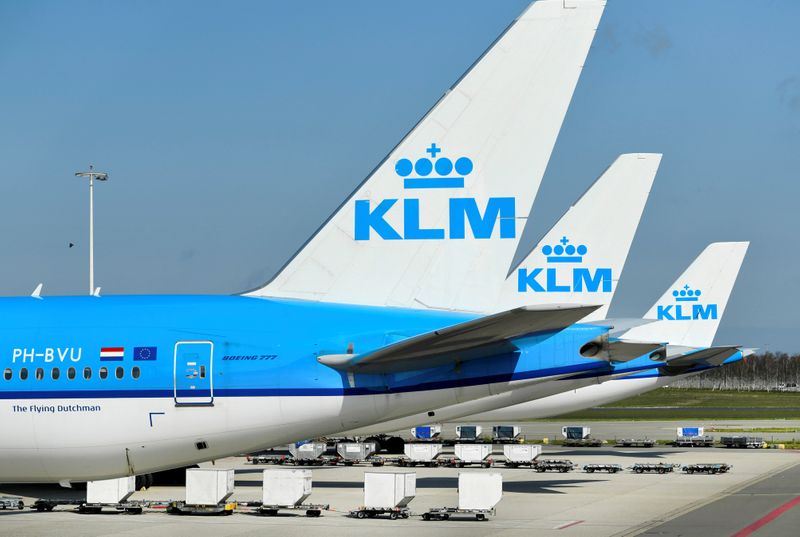 &copy; Reuters. FILE PHOTO: KLM airplanes are seen parked at Schiphol Airport in Amsterdam, Netherlands