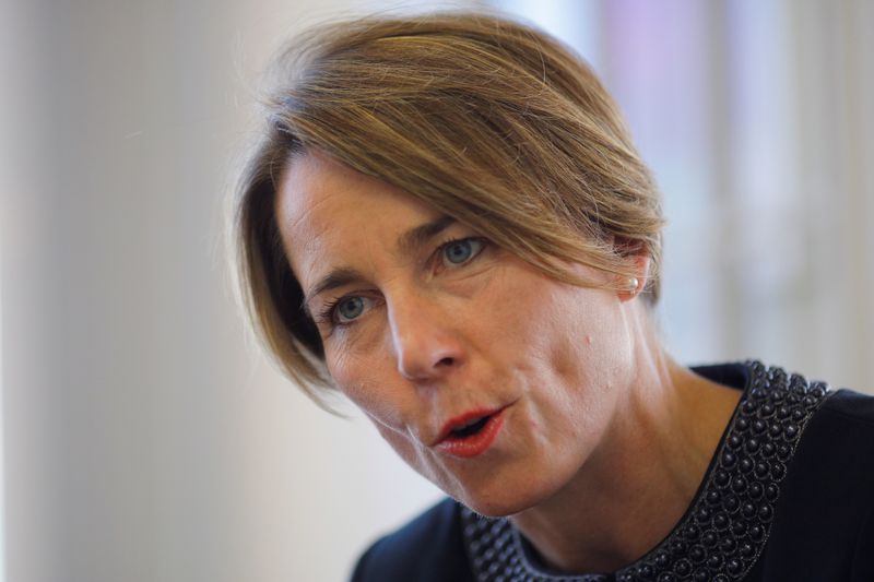 &copy; Reuters. Massachusetts Attorney General Maura Healey answers a question during an interview with Reuters at her office in Boston