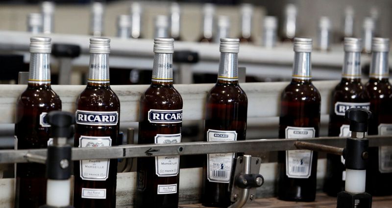 &copy; Reuters. Bottles of Ricard&apos;s aniseed-flavoured beverage are pictured at the Ricard manufacturing unit in Lormont, near Bordeaux
