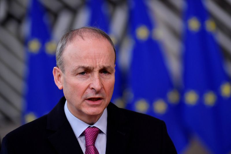 &copy; Reuters. FILE PHOTO: Ireland&apos;s Prime Minister (Taoiseach) Micheal Martin speaks as he arrives to attend a face-to-face EU summit