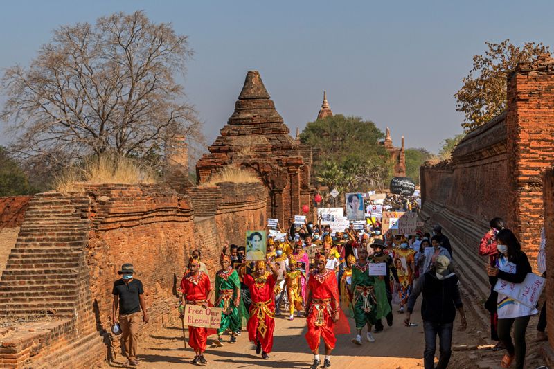 &copy; Reuters. Rally against the military coup in the ancient city of Bagan