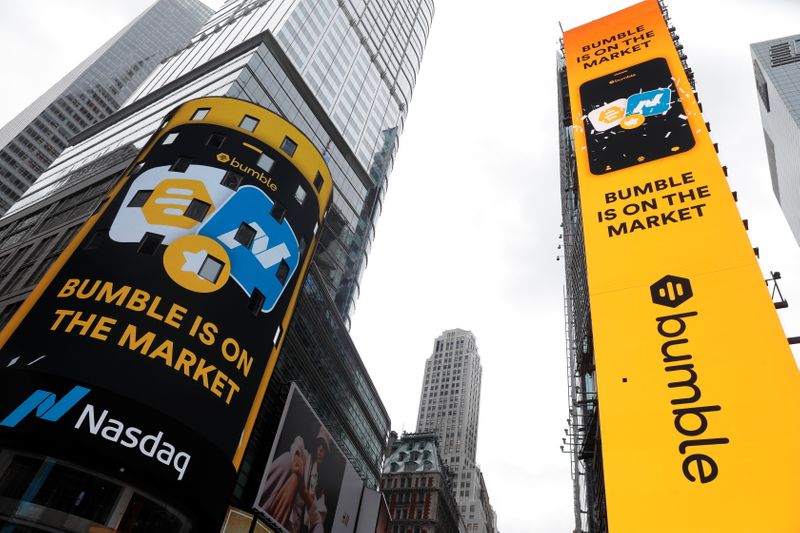 © Reuters. Bumble Inc. (BMBL) makes stock IPO on Nasdaq in New York City