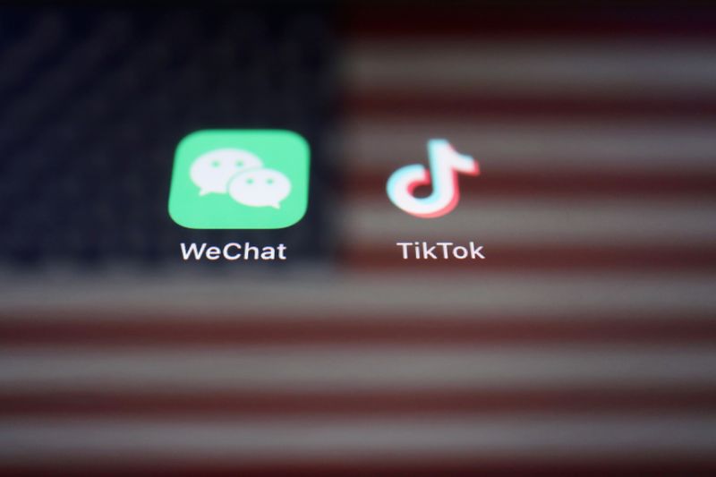 &copy; Reuters. Illustration picture of U.S. flag with WeChat and TikTok