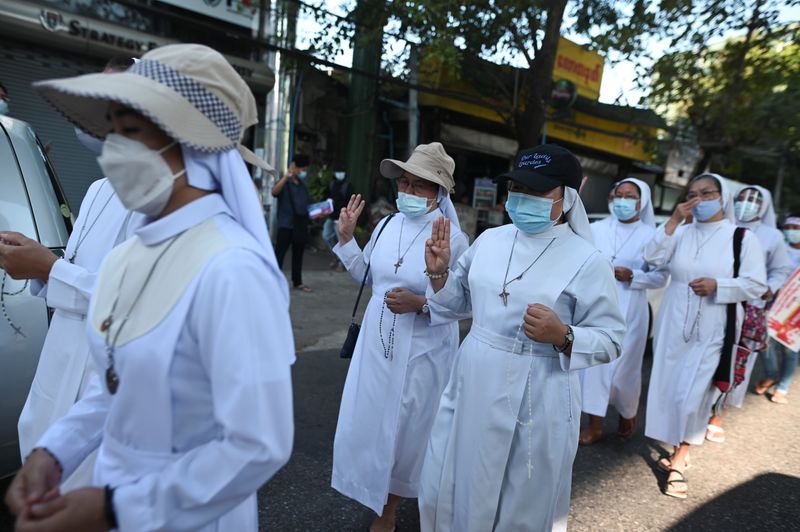 &copy; Reuters. Protest against the military coup in Yangon