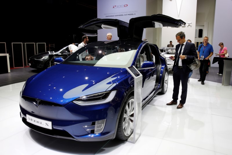 &copy; Reuters. The Tesla Model X car is displayed on media day at the Paris auto show, in Paris