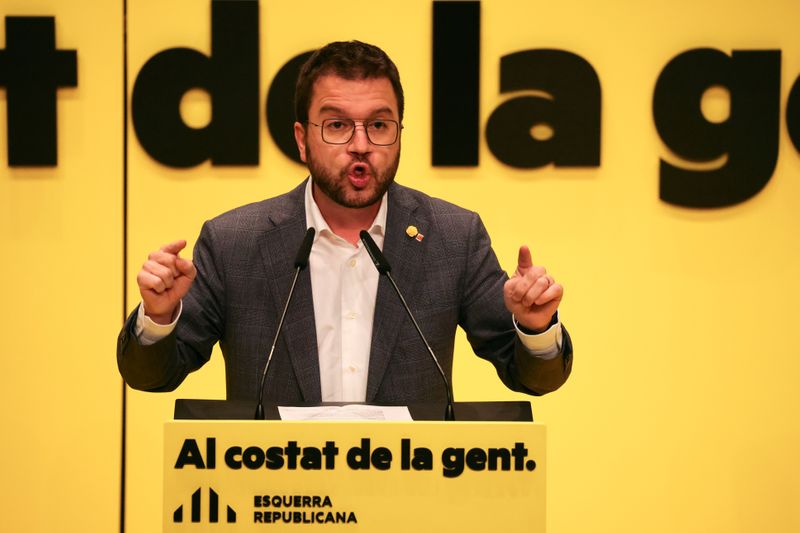 &copy; Reuters. FOTO DE ARCHIVO: El presidente en funciones de Cataluña, Pere Aragonés, en  Badalona