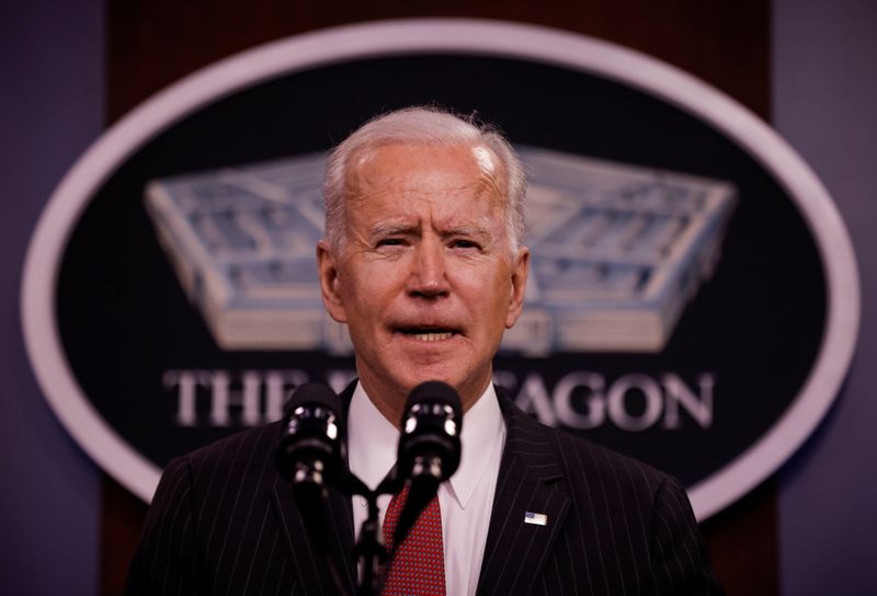&copy; Reuters. U.S. President Joe Biden visits the Pentagon in Arlington, Virginia