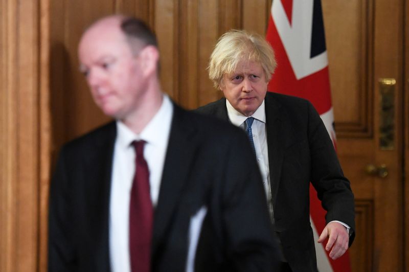 &copy; Reuters. British PM Johnson holds coronavirus briefing at Downing Street, London