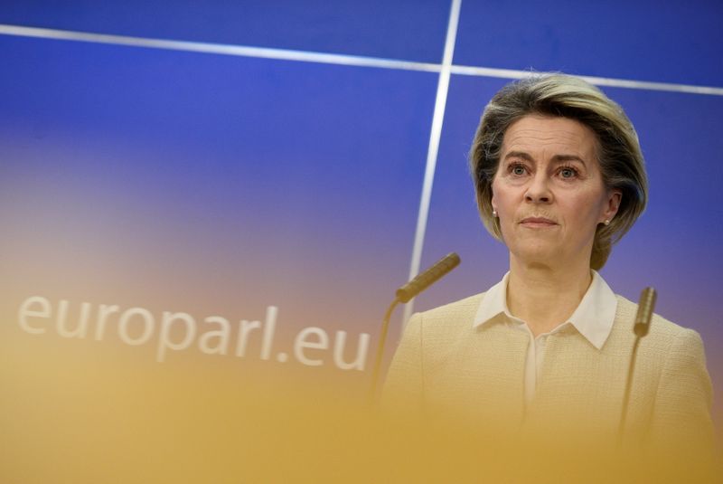 &copy; Reuters. CORONAVIRUS: L&apos;UE LANCE UN PROGRAMME D&apos;ÉTUDE DES VARIANTS, DIT VON DER LEYEN DANS LES ECHOS