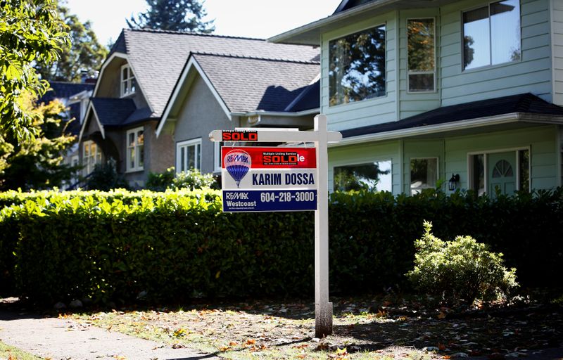 &copy; Reuters. A real estate for sale sign is pictured in front of a home in Vancouver