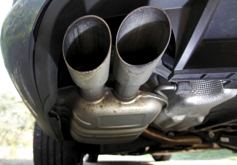 &copy; Reuters. The exhaust system of a Volkswagen Passat TDI diesel car is seen in Esquibien, France.