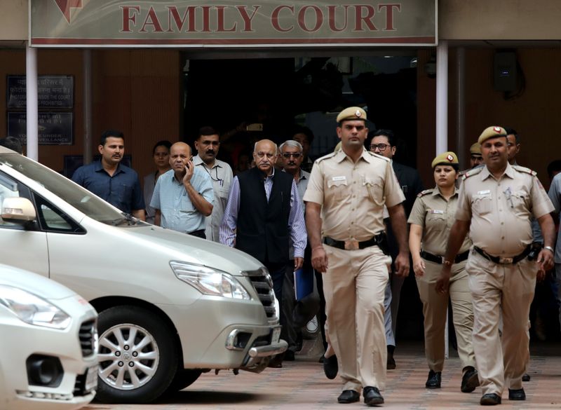 &copy; Reuters. FILE PHOTO: M.J. Akbar, India&apos;s Former Junior Minister for Foreign Affairs, leaves a court after a hearing in a defamation suit he filed against a female journalist in New Delhi