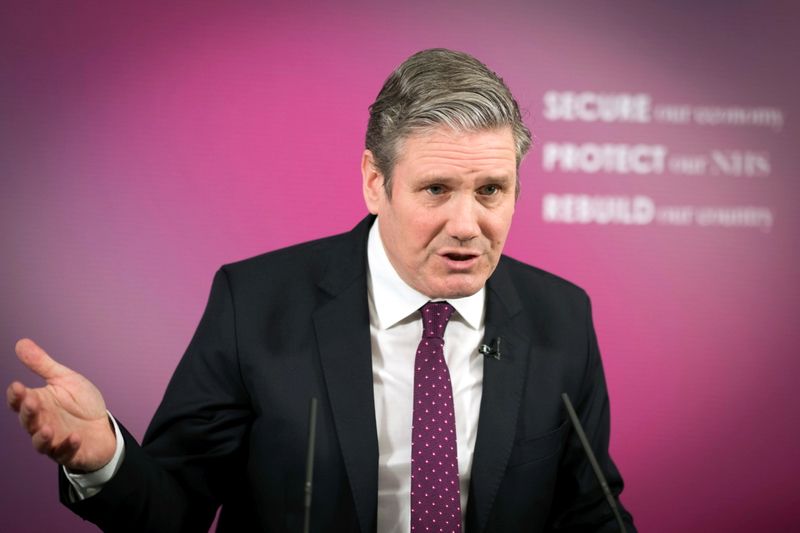 © Reuters. British Labour Party leader Keir Starmer delivers a virtual speech on Britain's economic future, in London