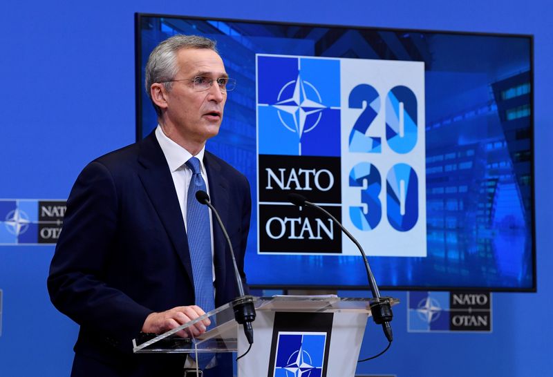 © Reuters. FILE PHOTO: NATO Secretary General Jens Stoltenberg addresses a news conference in Brussels