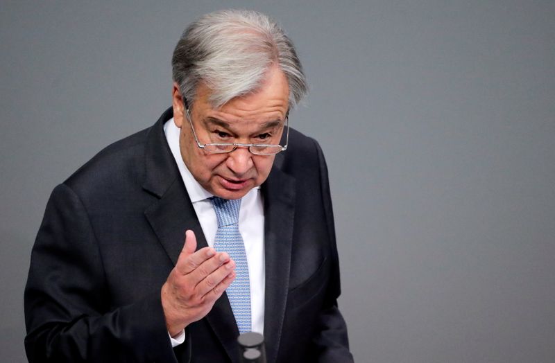 &copy; Reuters. Imagen de archivo del Secretario General de Naciones Unidas, Antonio Guterres, pronunciando un discuro ante la Cámara baja del Bundestag en Berlín