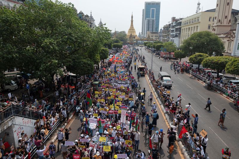 &copy; Reuters. Protest against the military coup in Yangon