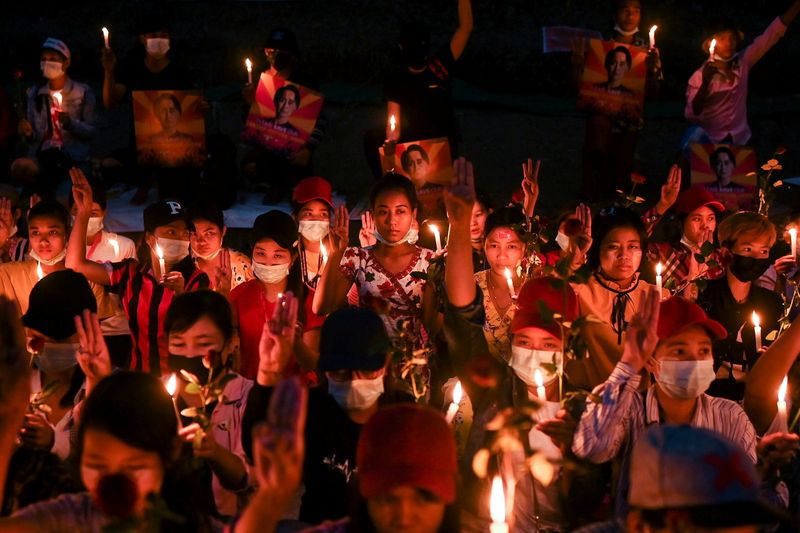 &copy; Reuters. Protest against military coup in Yangon