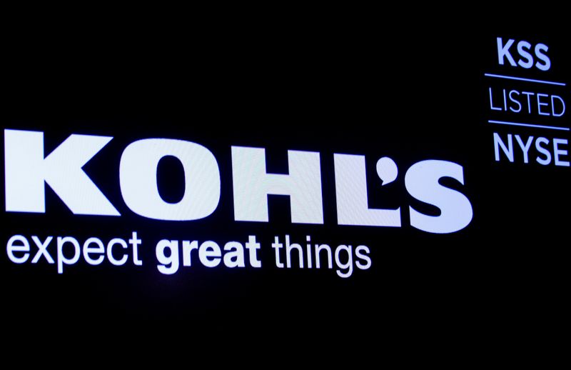 © Reuters. The logo and trading informations for Kohl's  is displayed on a screen on the floor at the NYSE in New York