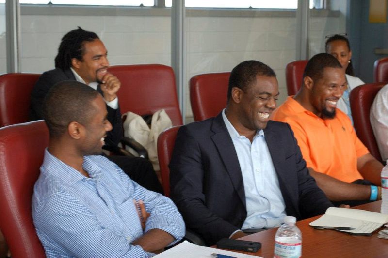 &copy; Reuters. Donnel Baird sits with other Echoing Green Black Male Achievement Fellows in New York during a presentation