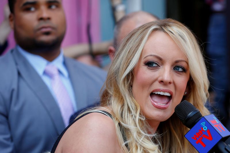 &copy; Reuters. FILE PHOTO: Stormy Daniels speaks during a ceremony in her honor in West Hollywood, California