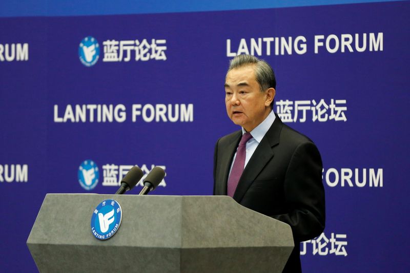 &copy; Reuters. Chinese State Councilor and Foreign Minister Wang Yi at the Lanting Forum in Beijing