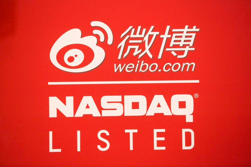&copy; Reuters. FILE PHOTO: Signage for Weibo Corporation is seen at the NASDAQ MarketSite in Times Square on day one of its initial public offering (IPO) on The NASDAQ Stock Market in New York