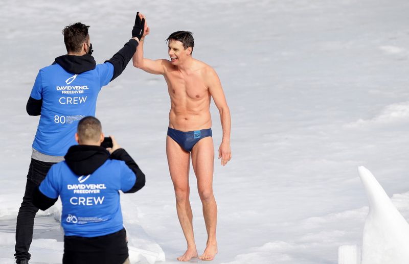 &copy; Reuters. The new world record in under-ice swimming near Teplice