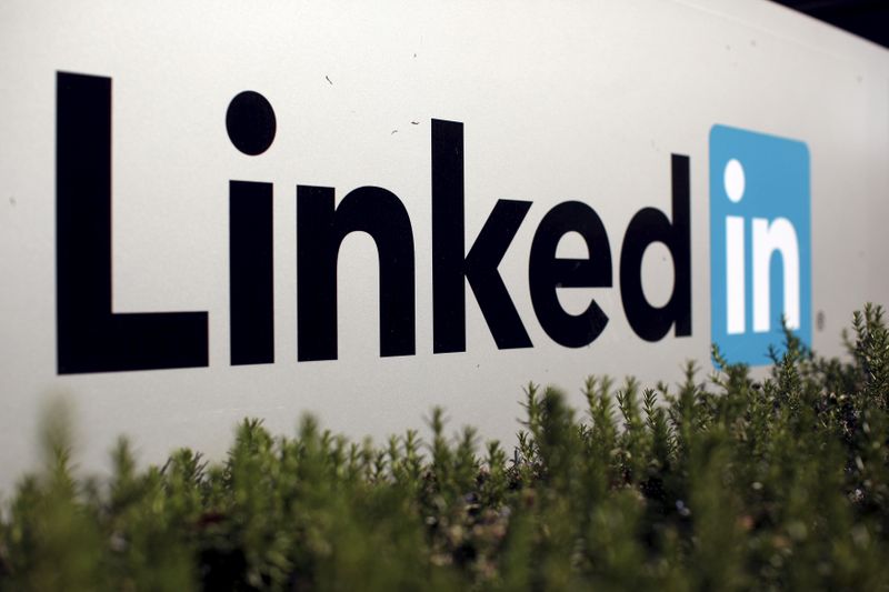 © Reuters. The logo for LinkedIn Corporation is shown in Mountain View, California
